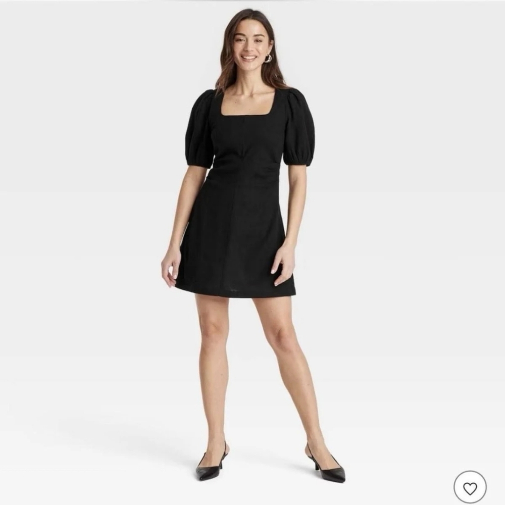 A New Day Black Puff Sleeve Square Neck Dress Size 2
